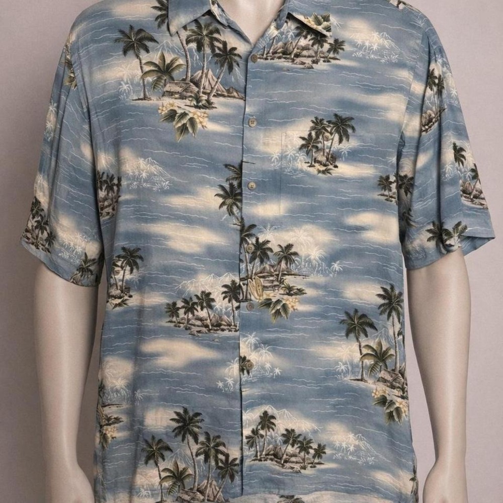 Campia Moda Hawaiian Floral Shirt Mens Size Large Resort Wear Luau Palm Tree